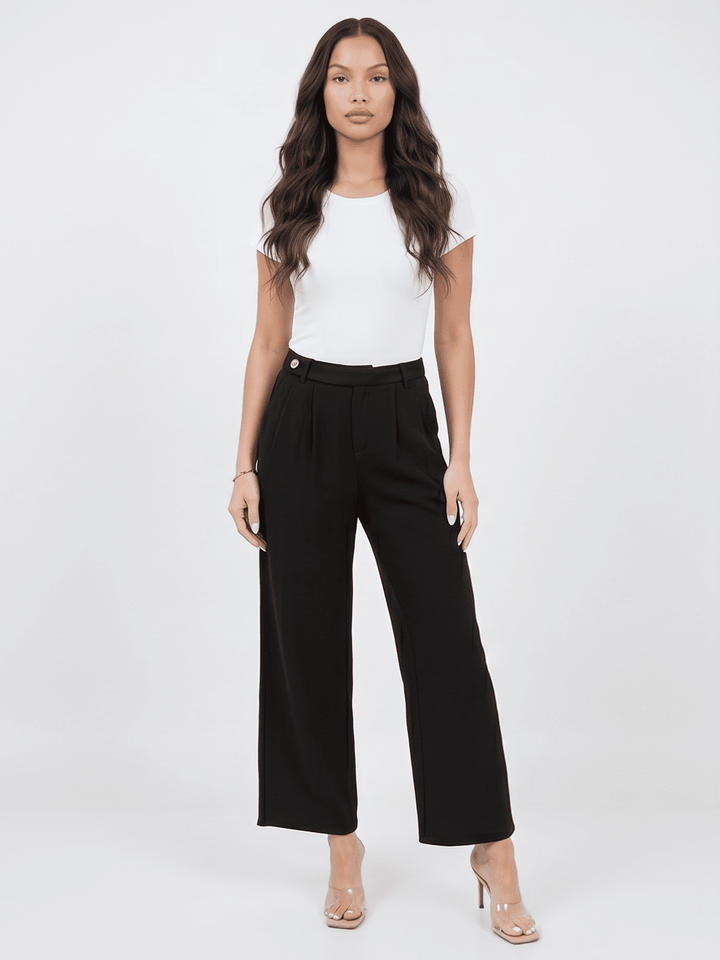 ********WOMEN'S BUTTON CLOSURE FRONT POCKETS WIDE LEG PANTS