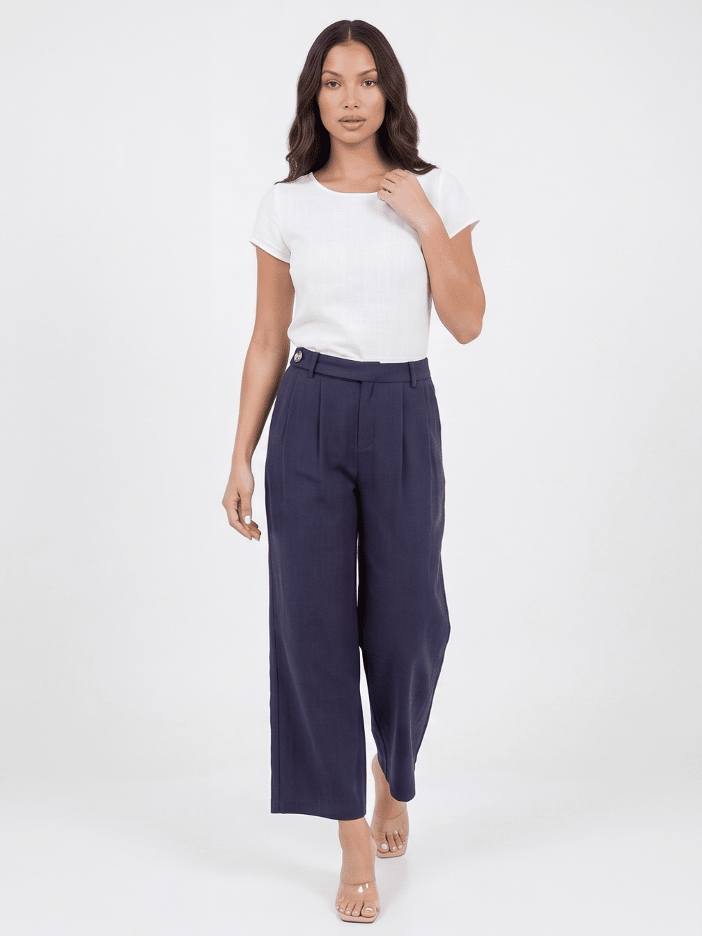 ********WOMEN'S BUTTON CLOSURE FRONT POCKETS WIDE LEG PANTS
