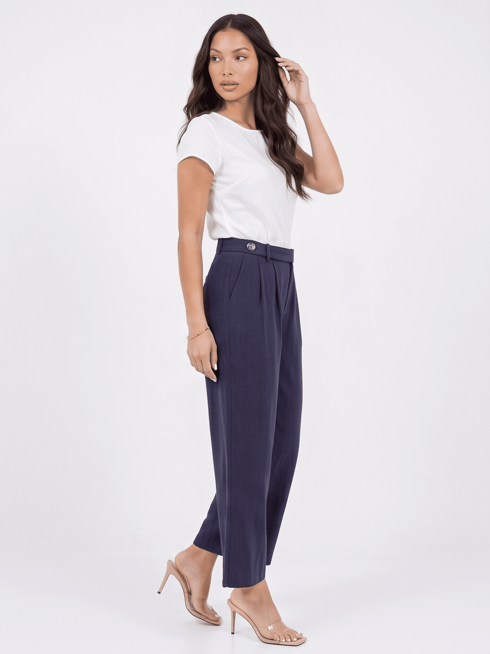 ********WOMEN'S BUTTON CLOSURE FRONT POCKETS WIDE LEG PANTS