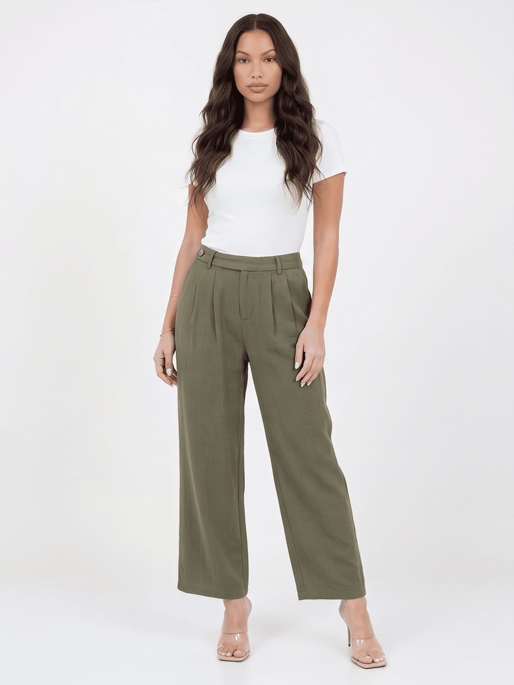 ********WOMEN'S BUTTON CLOSURE FRONT POCKETS WIDE LEG PANTS