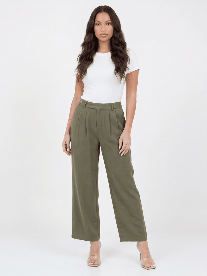 ********WOMEN'S BUTTON CLOSURE FRONT POCKETS WIDE LEG PANTS