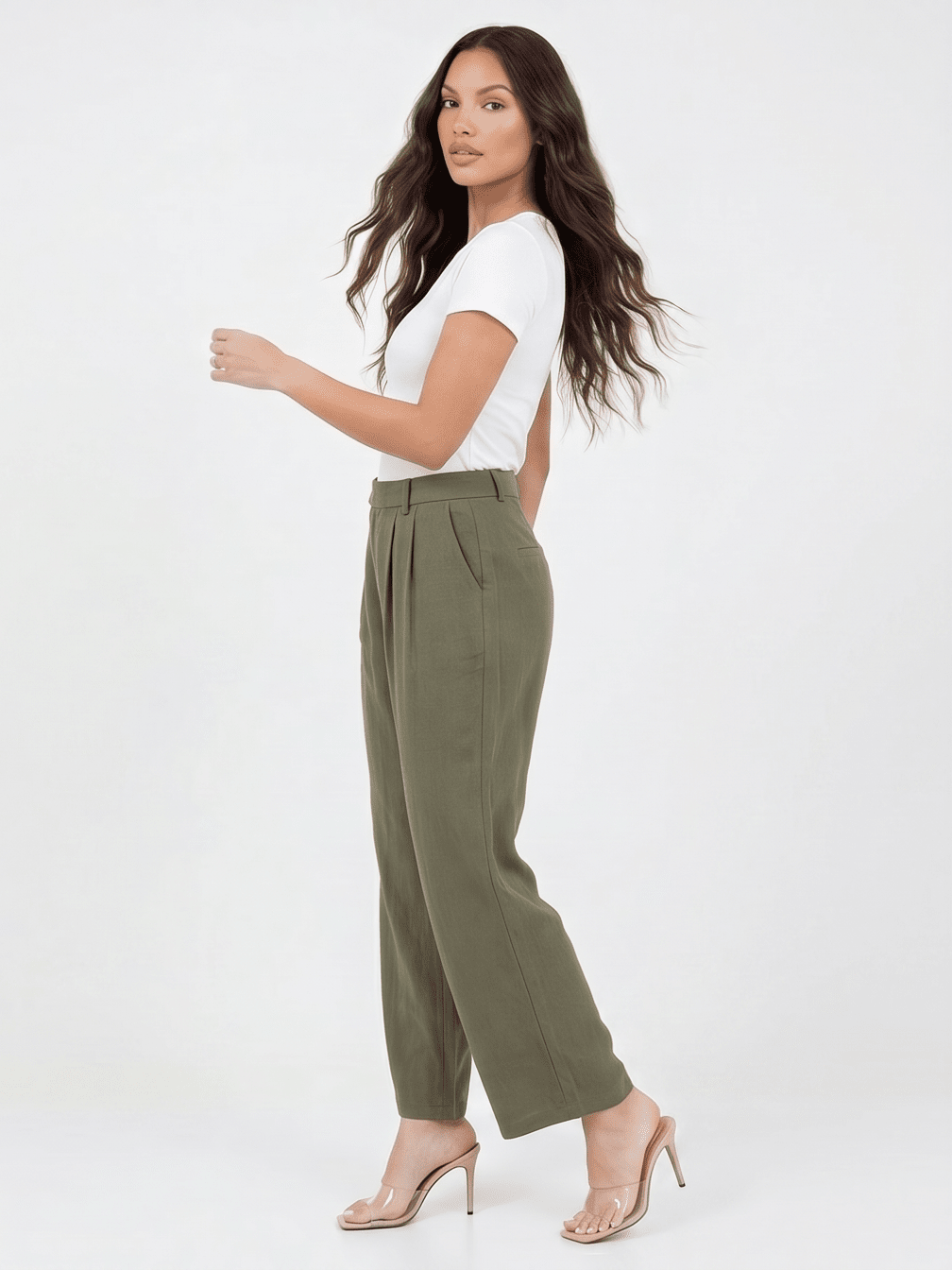 ********WOMEN'S BUTTON CLOSURE FRONT POCKETS WIDE LEG PANTS