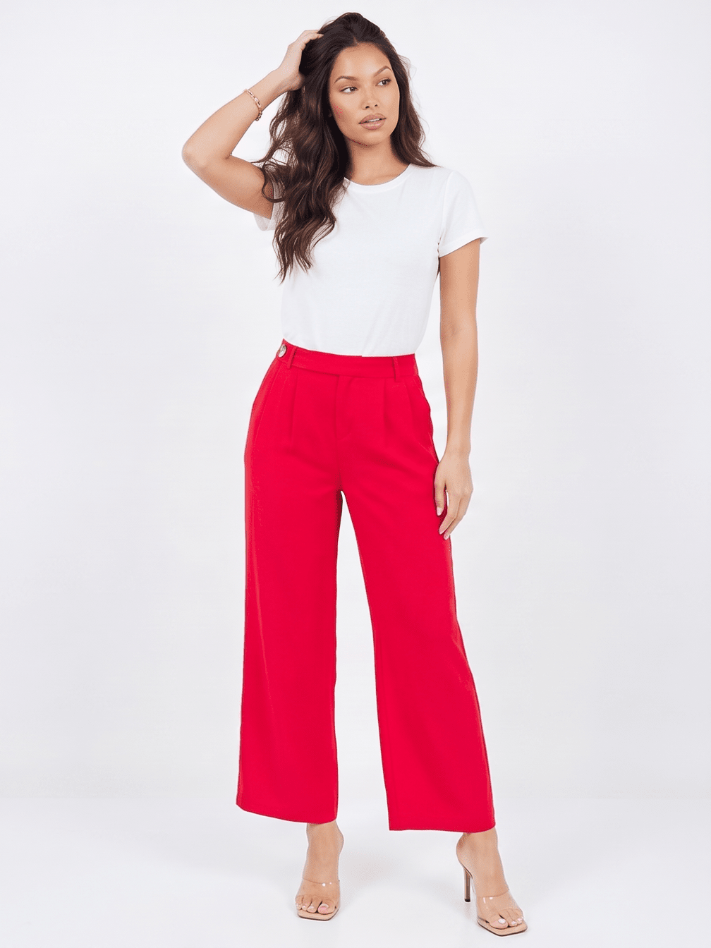 ********WOMEN'S BUTTON CLOSURE FRONT POCKETS WIDE LEG PANTS