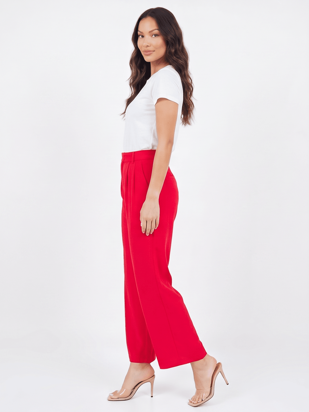 ********WOMEN'S BUTTON CLOSURE FRONT POCKETS WIDE LEG PANTS