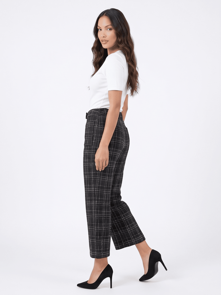 ********WOMEN'S BUTTON CLOSURE FRONT POCKETS TWEED WIDE LEG PANTS