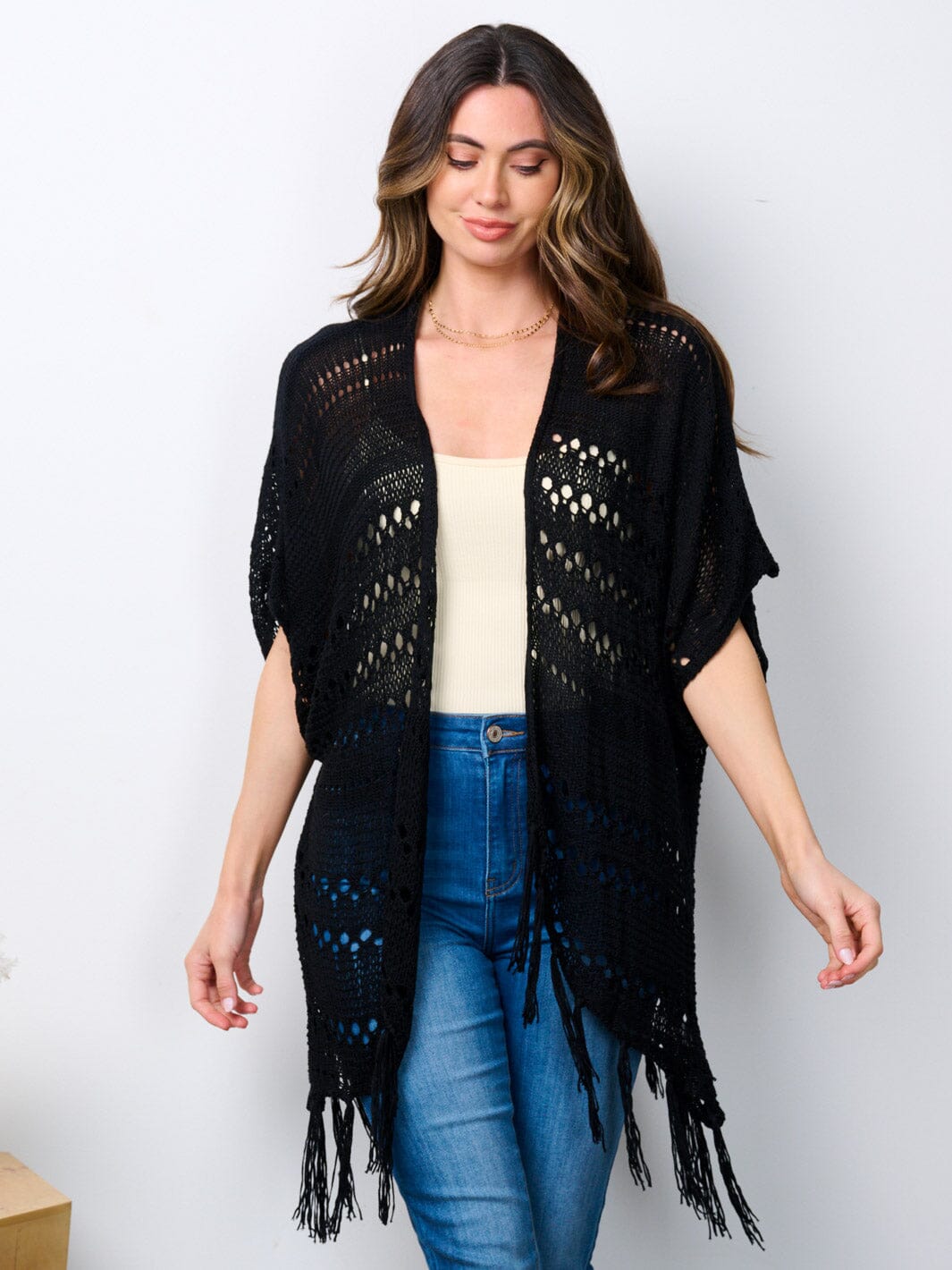 WOMEN'S SHORT SLEEVE OPEN FRONT KNIT CARDIGAN