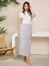 WOMEN'S ELASTIC WAISTBAND CARGO POCKETS MAXI SKIRT