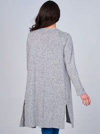 WOMEN'S LONG SLEEVE OPEN FRONT SLIT CARDIGAN