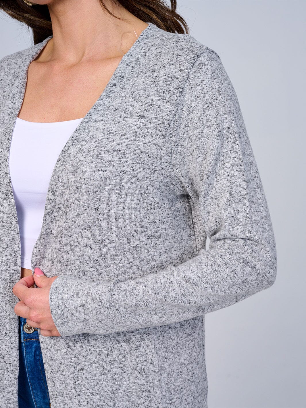 WOMEN'S LONG SLEEVE OPEN FRONT SLIT CARDIGAN