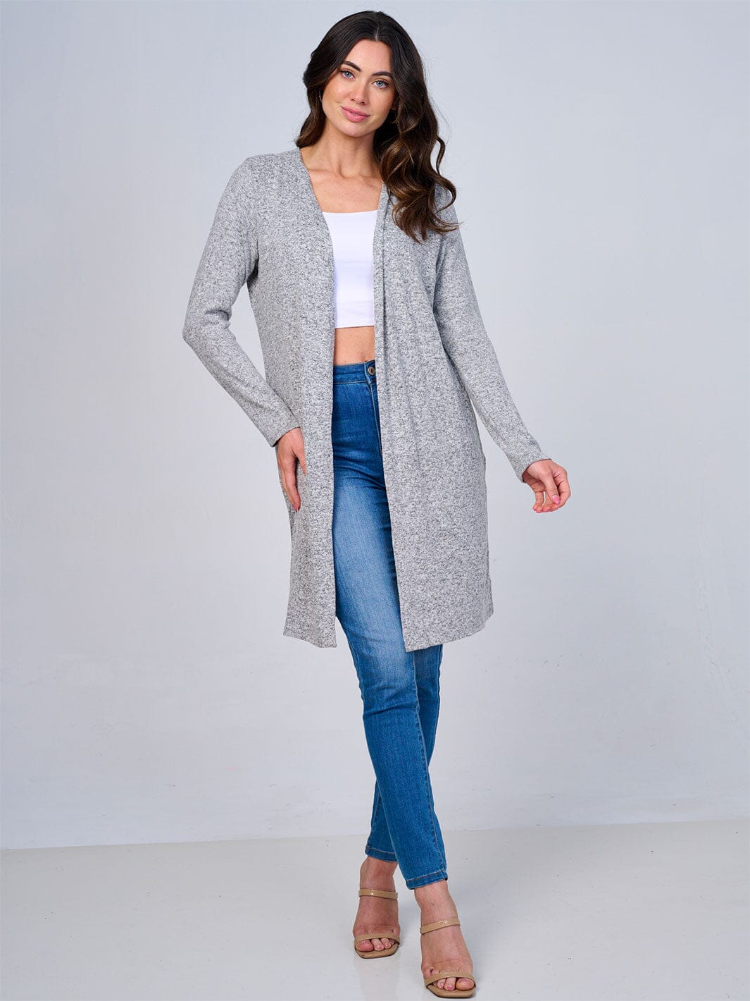 WOMEN'S LONG SLEEVE OPEN FRONT SLIT CARDIGAN