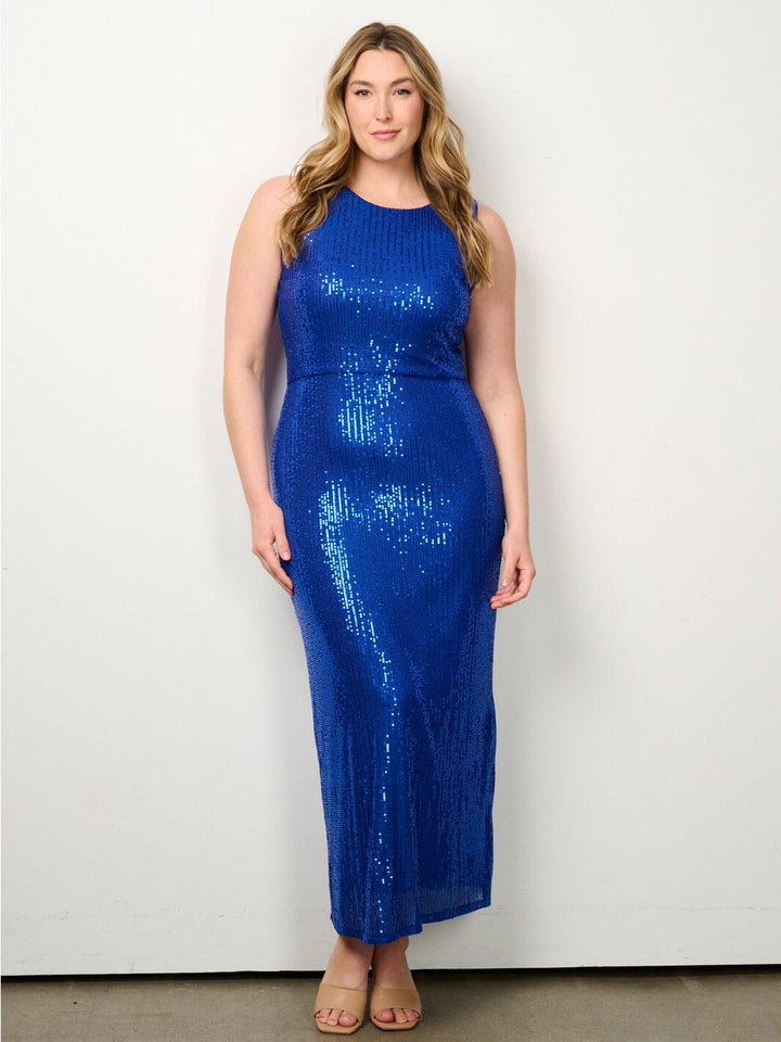 PLUS SIZE SLEEVELESS BODYCON SEQUINS MAXI DRESS
