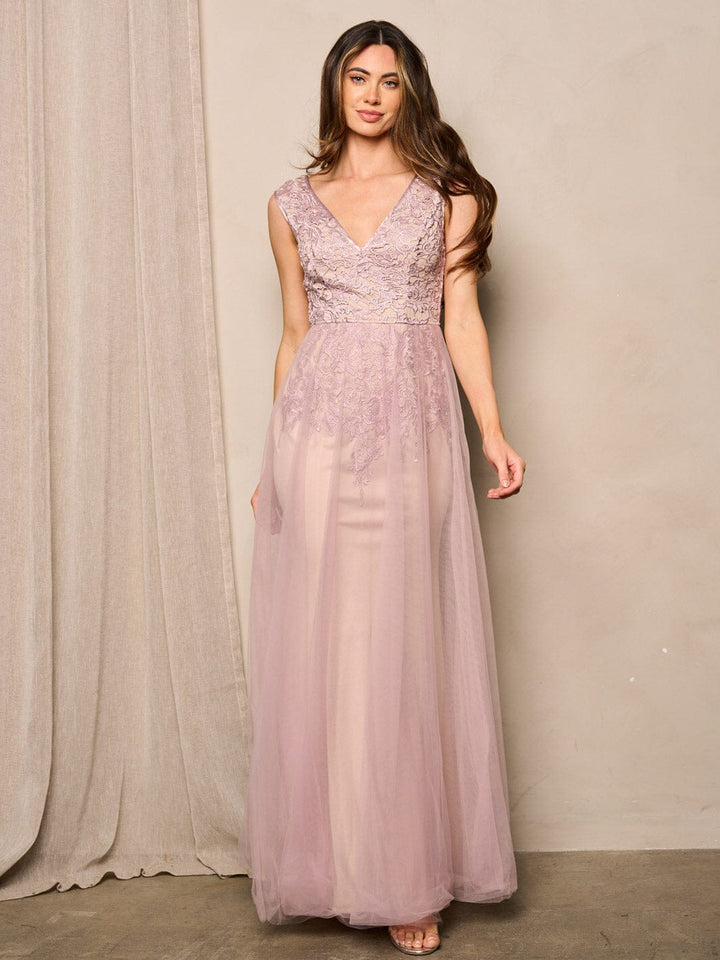 Copy of WOMEN'S LONG SLEEVE V-NECK LACE BODYCON MAXI DRESS