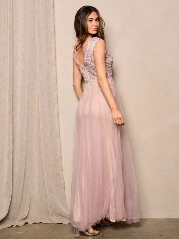 Copy of WOMEN'S LONG SLEEVE V-NECK LACE BODYCON MAXI DRESS