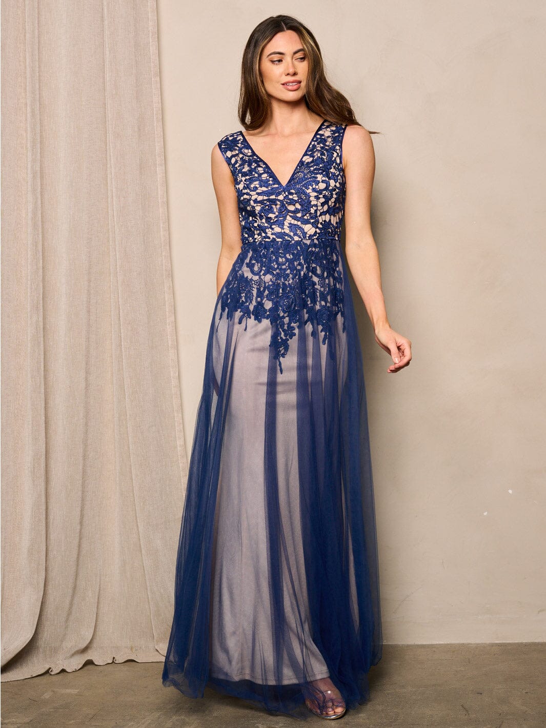 Copy of WOMEN'S LONG SLEEVE V-NECK LACE BODYCON MAXI DRESS