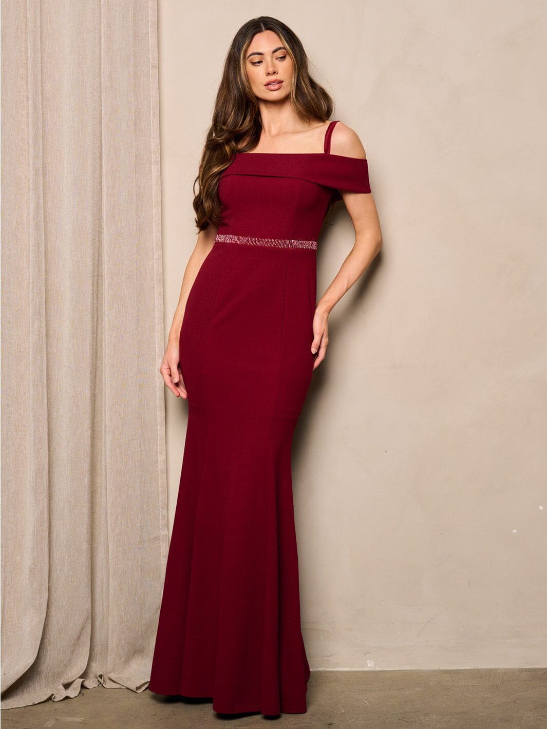 WOMEN'S OFF SHOULDER BODYCON MAXI GOWN DRESS