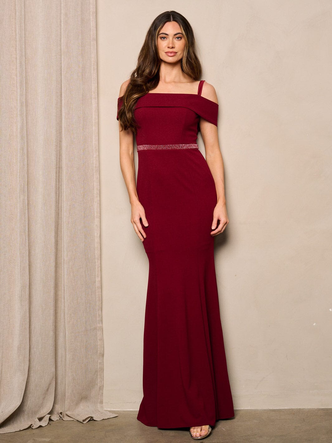 WOMEN'S OFF SHOULDER BODYCON MAXI GOWN DRESS