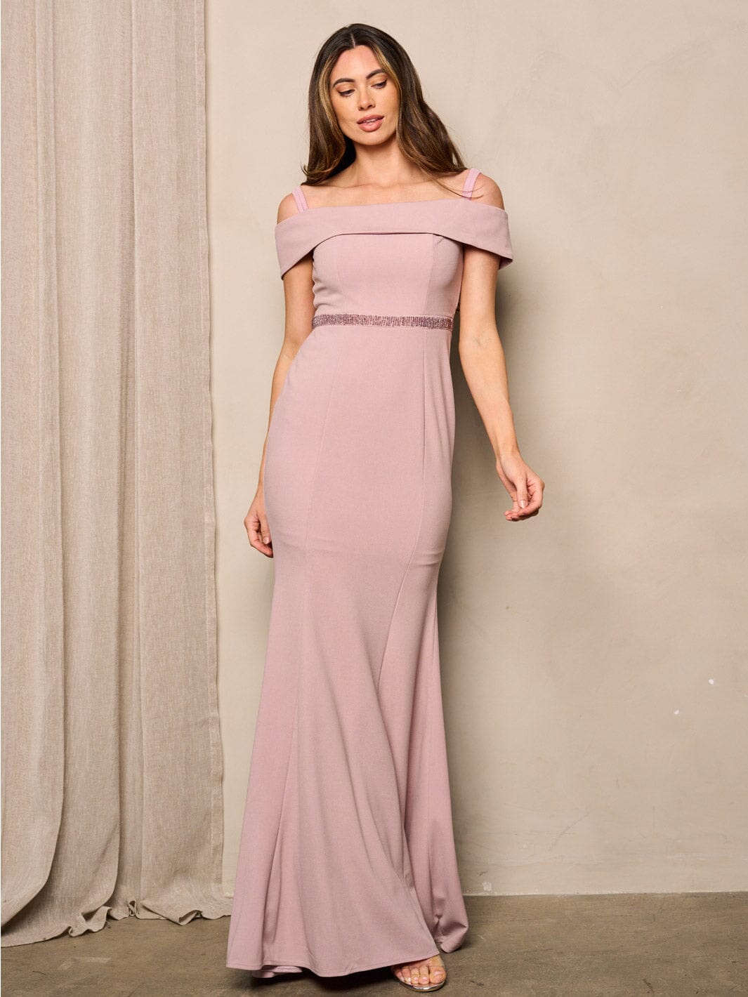 WOMEN'S OFF SHOULDER BODYCON MAXI GOWN DRESS