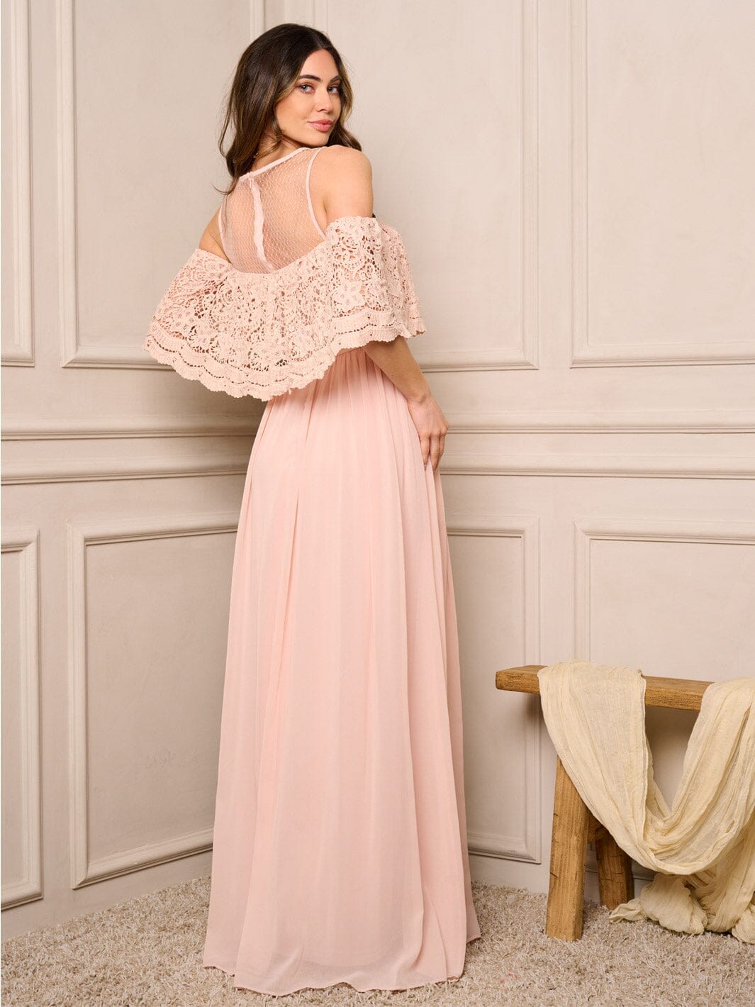 WOMEN'S SLEEVELESS LACE DETAILED PLEATED MAXI DRESS