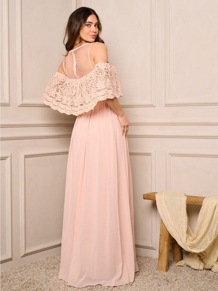 WOMEN'S SLEEVELESS LACE DETAILED PLEATED MAXI DRESS