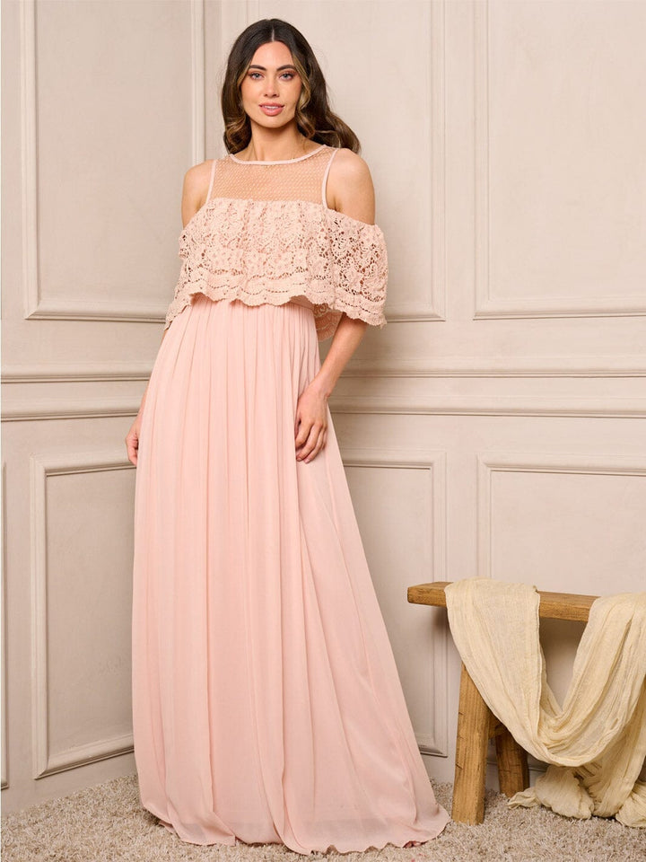 WOMEN'S SLEEVELESS LACE DETAILED PLEATED MAXI DRESS