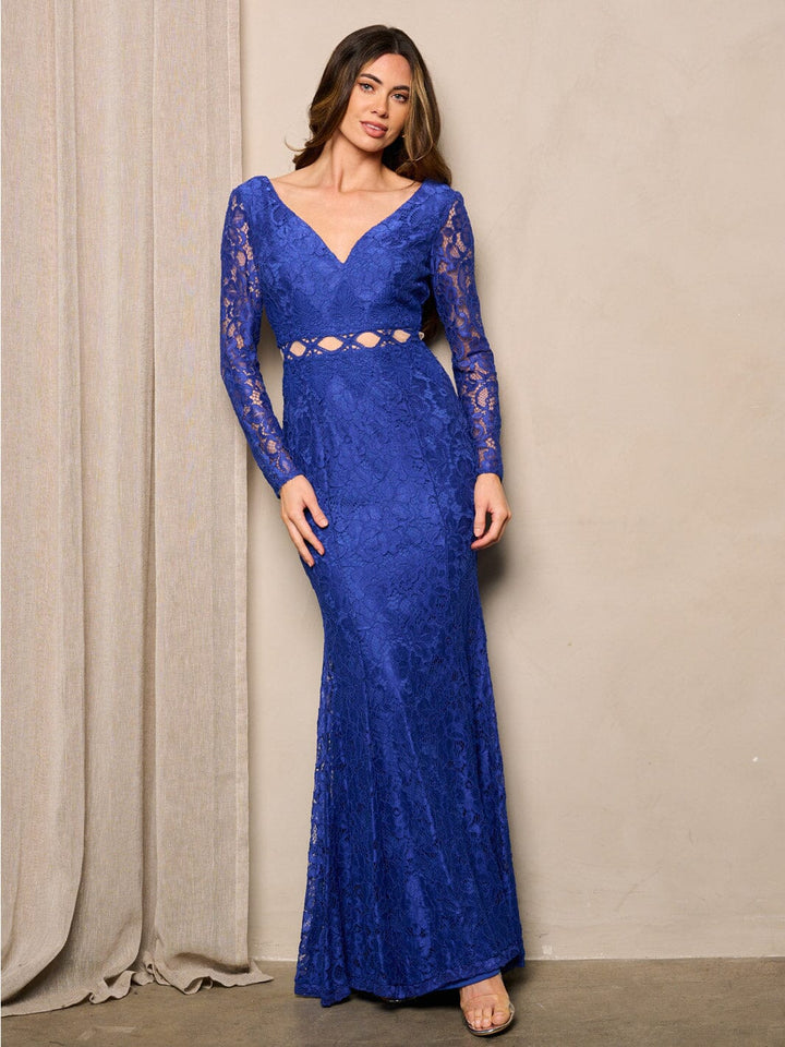 WOMEN'S LONG SLEEVE V-NECK LACE BODYCON MAXI DRESS