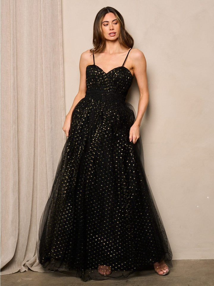 WOMEN'S SLEEVELESS V-NECK SHIMMER EMBROIDERY MAXI DRESS