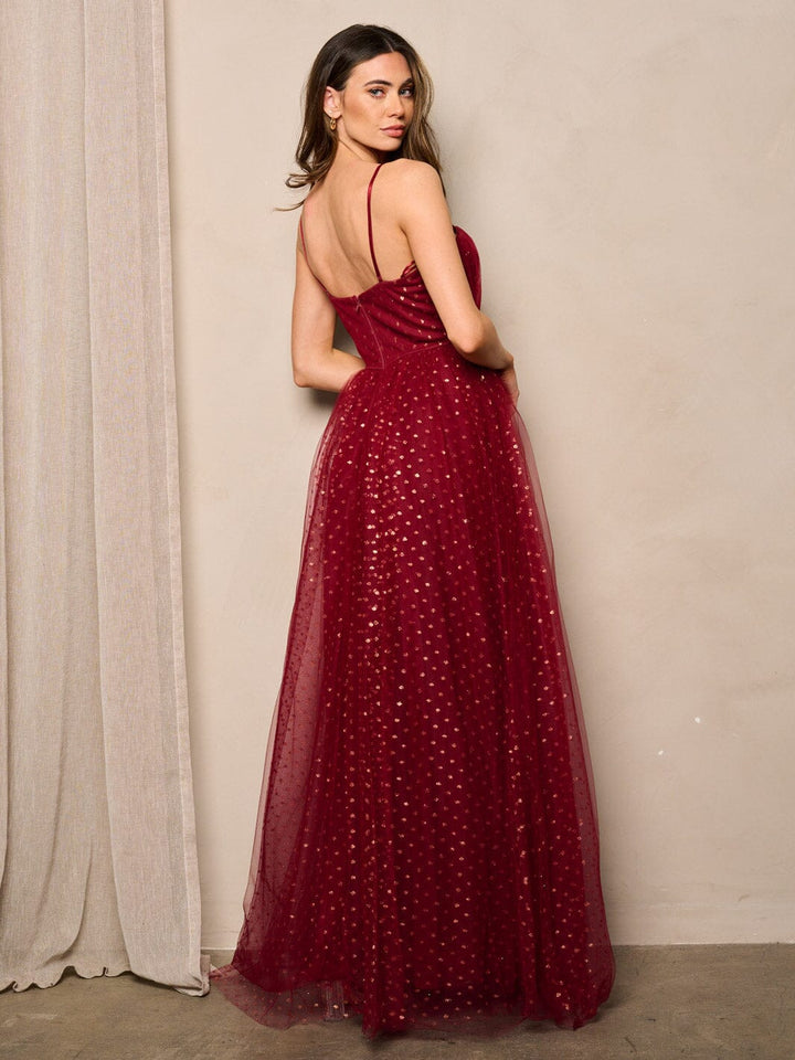 WOMEN'S SLEEVELESS V-NECK SHIMMER EMBROIDERY MAXI DRESS