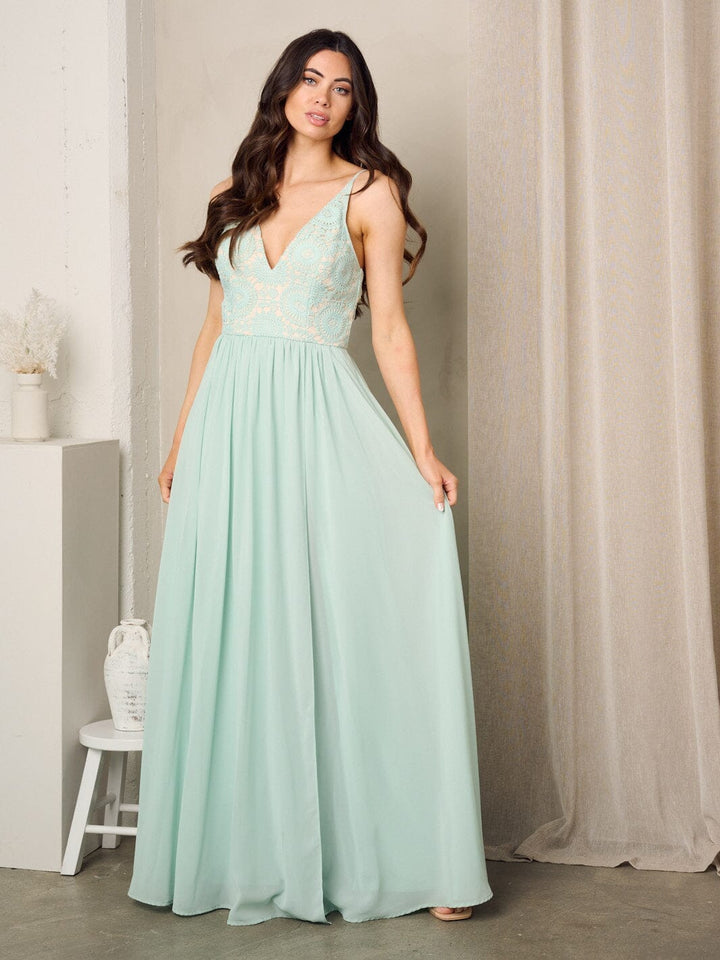 WOMEN'S SLEEVELESS LACE EMBROIDERY V-NECK MAXI GOWN DRESS