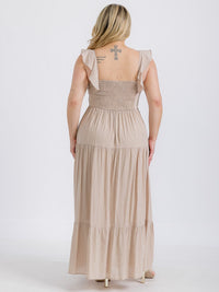 PLUS SIZE SLEEVELESS BUTTONS TIERED RUFFLE MAXI DRESS
