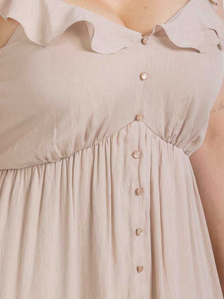 PLUS SIZE SLEEVELESS BUTTONS TIERED RUFFLE MAXI DRESS