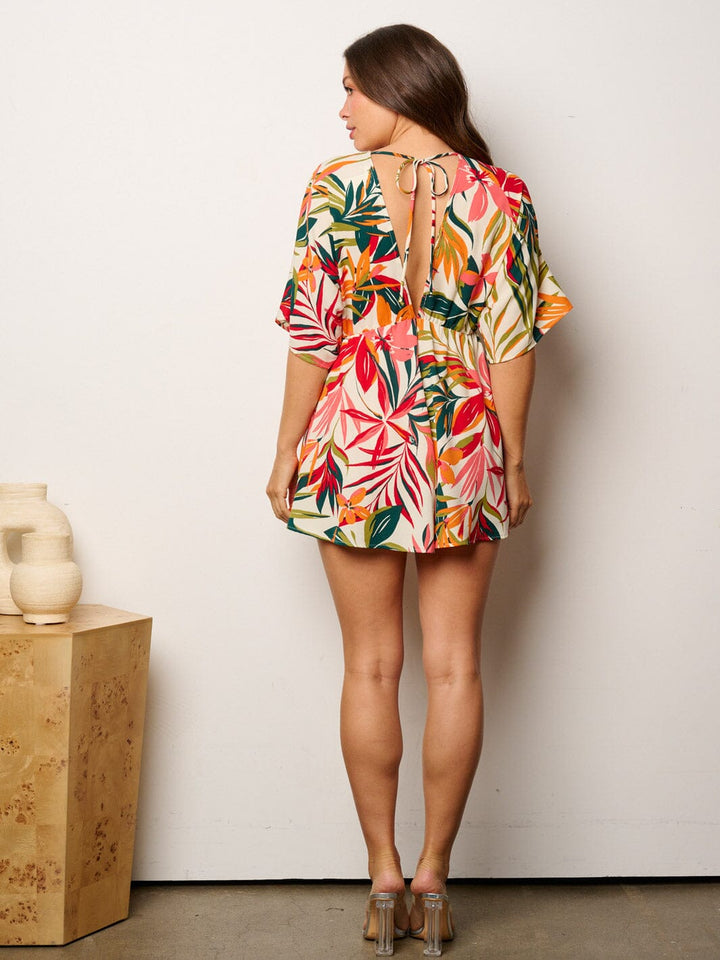 WOMEN'S SHORT SLEEVE V-NECK MULTI PRINT ROMPER