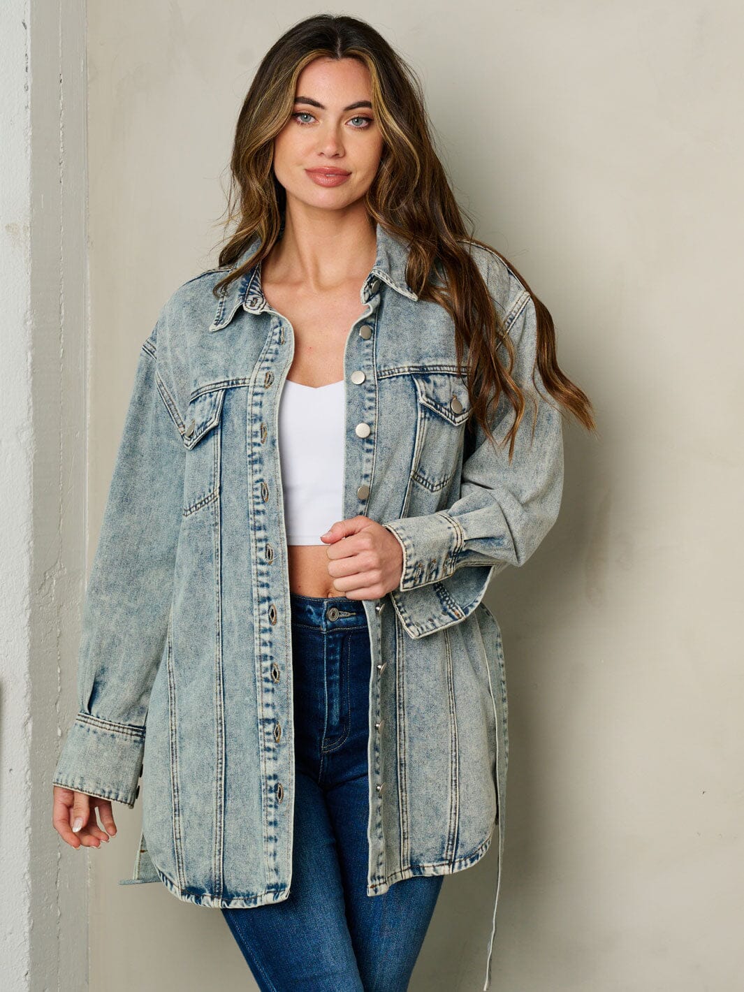 WOMEN'S LONG SLEEVE BUTTON UP DENIM JACKET DRESS