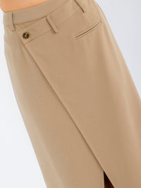 WOMEN'S BUTTON CLOSURE SURPLICE FRONT SLIT MAXI SKIRT