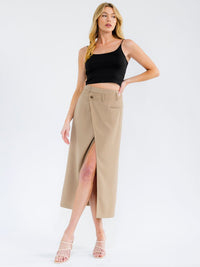 WOMEN'S BUTTON CLOSURE SURPLICE FRONT SLIT MAXI SKIRT