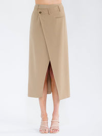 WOMEN'S BUTTON CLOSURE SURPLICE FRONT SLIT MAXI SKIRT