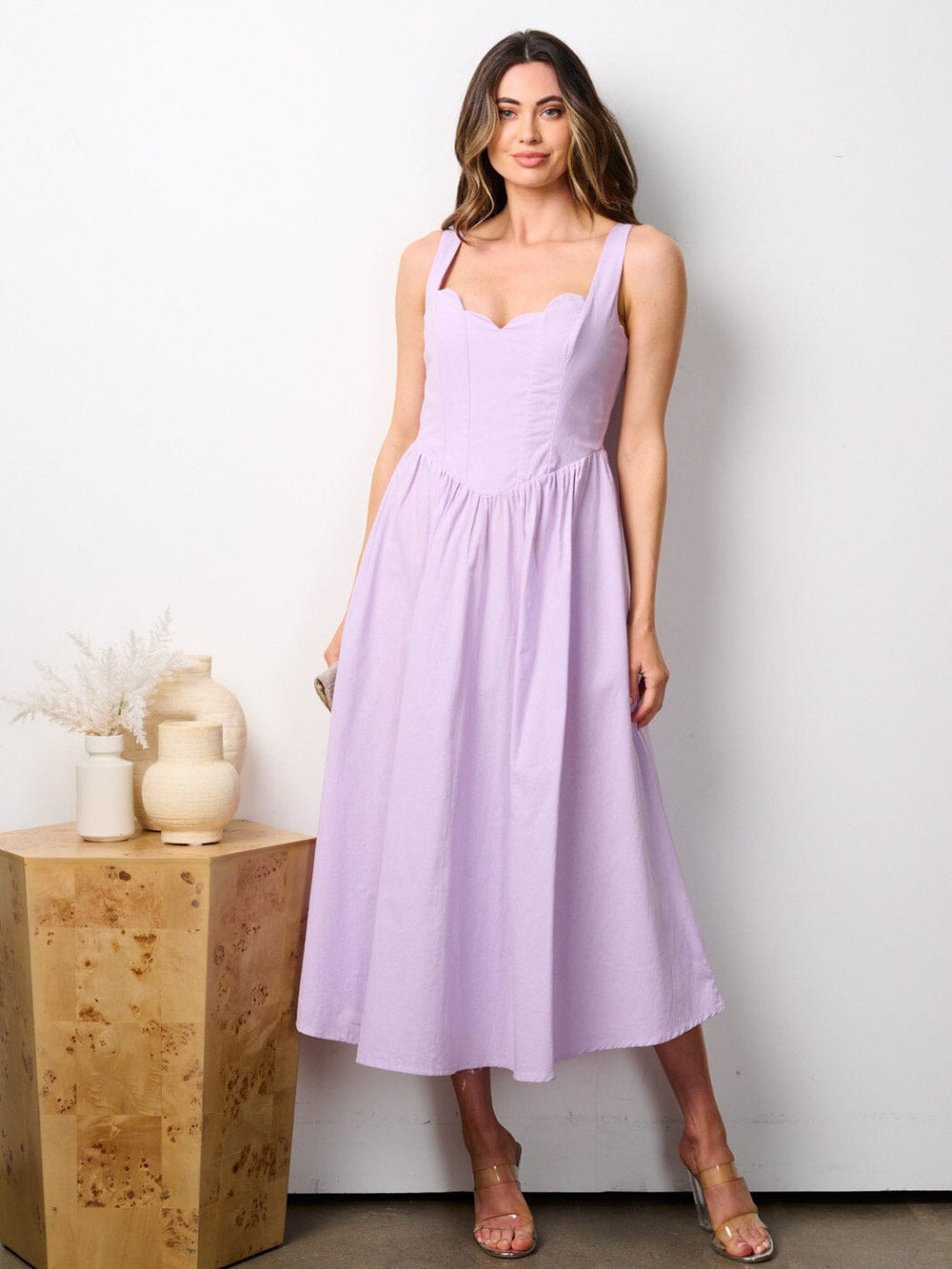 WOMEN'S SLEEVELESS V-NECK POCKETS FIT & FLARE MAXI DRESS