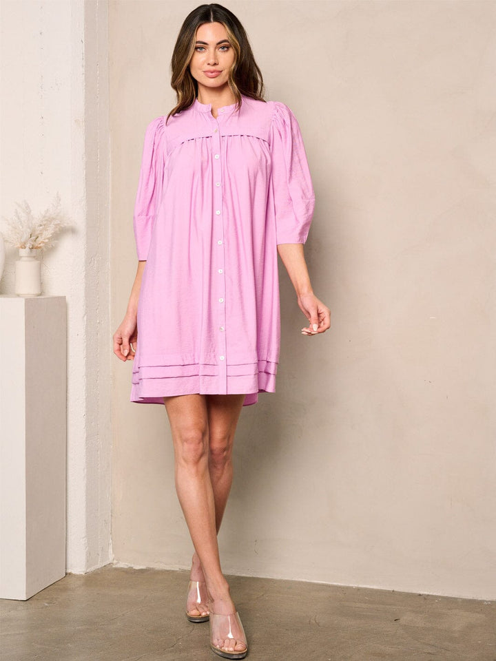 WOMEN'S 3/4 SLEEVE TUNIC BUTTON UP MINI DRESS