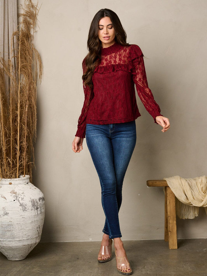WOMEN'S LONG SLEEVE MOCK NECK LACE TOP