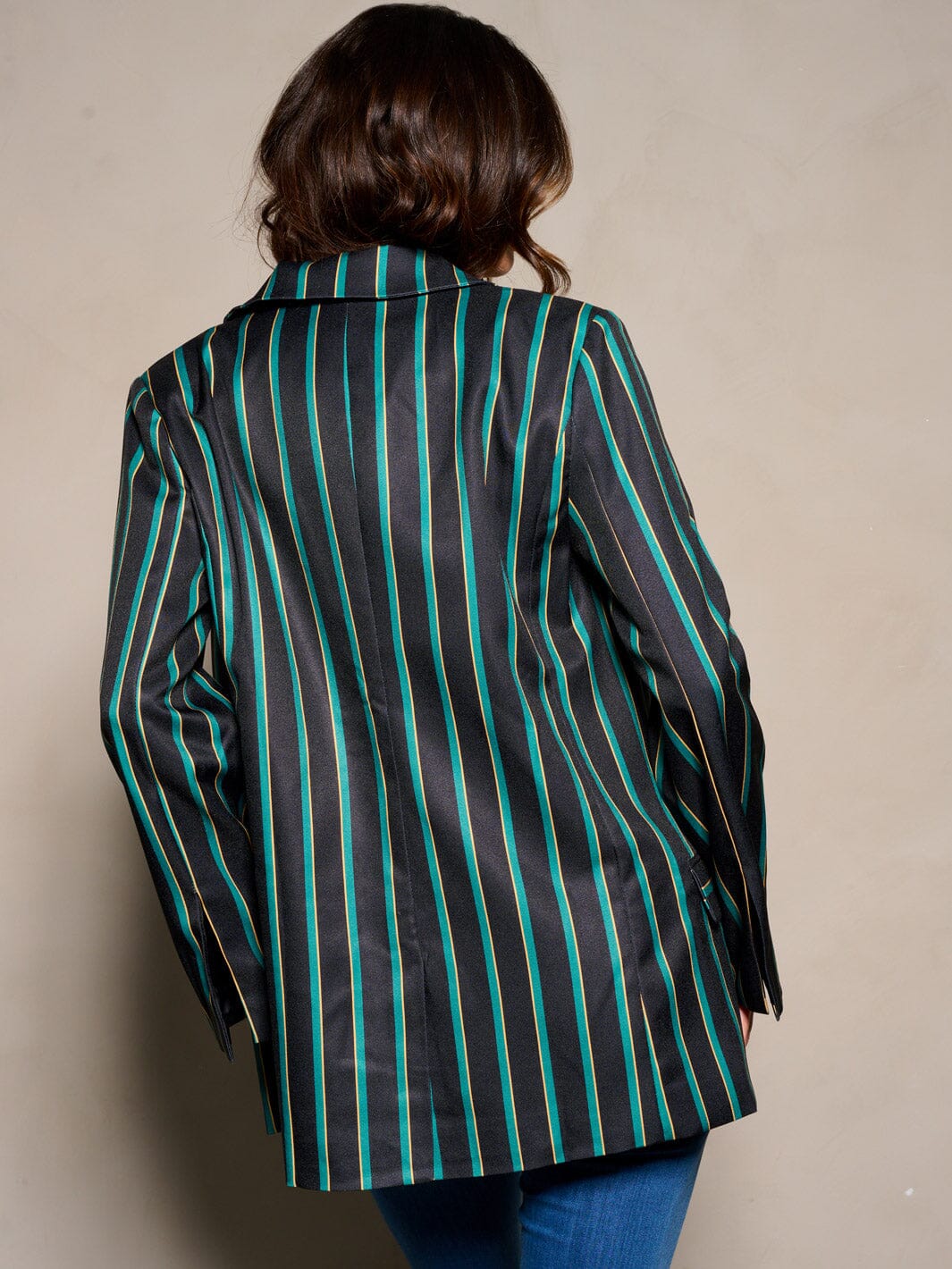 WOMEN'S LONG SLEEVE BUTTON CLOSURE STRIPES COLORBLOCK BLAZER