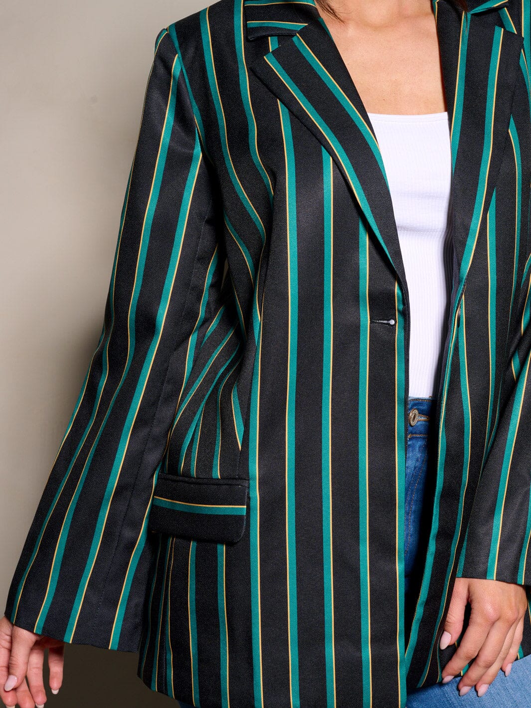 WOMEN'S LONG SLEEVE BUTTON CLOSURE STRIPES COLORBLOCK BLAZER