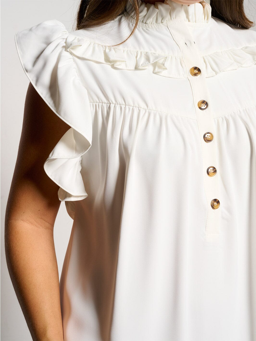 WOMEN'S RUFFLE SLEEVE BUTTON UP MOCK NECK POCKETS MINI DRESS