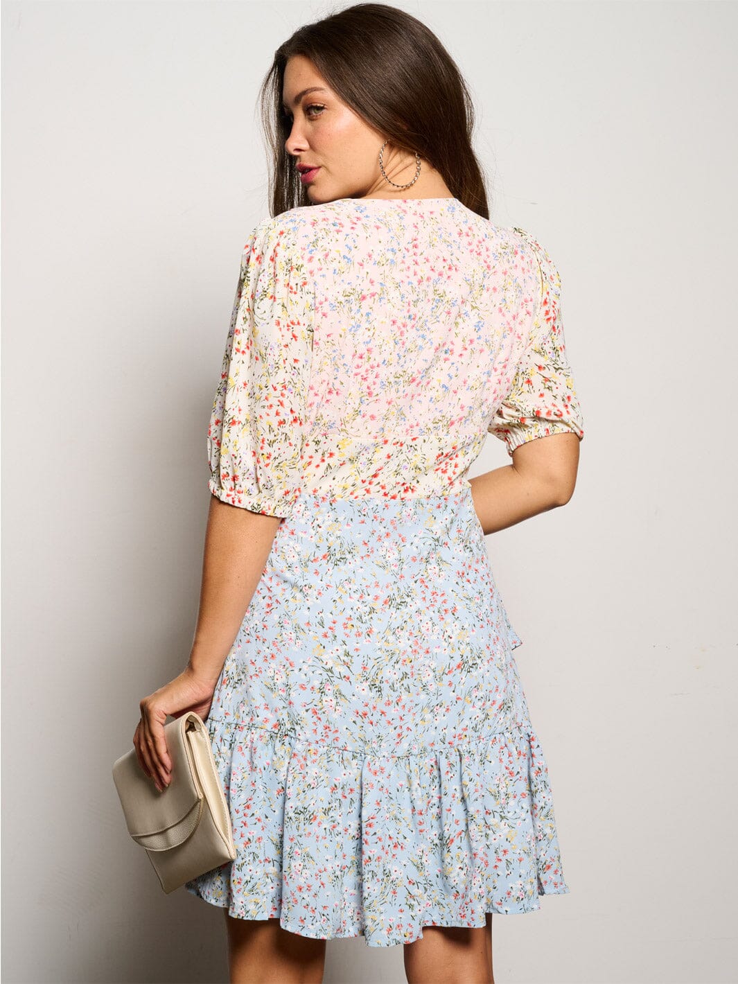 Ruffle Trim Pearl Buttons Women Mini Dress