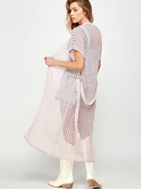 WOMEN'S SHORT SLEEVE SELF TIE OPEN FRONT KNIT CARDIGAN