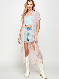 WOMEN'S SHORT SLEEVE SELF TIE OPEN FRONT KNIT CARDIGAN