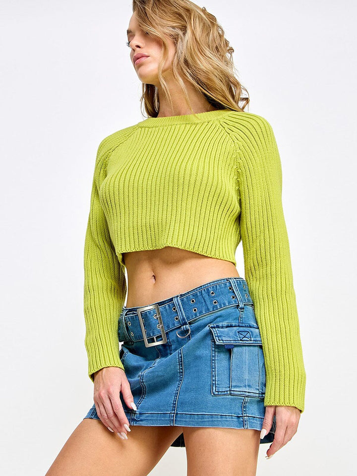 WOMEN'S LONG SLEEVE KNIT CROP TOP