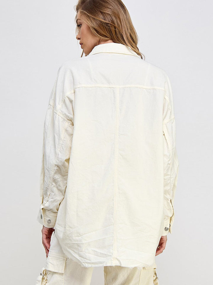WOMEN'S LONG SLEEVE BUTTON UP POCKETS OVERSIZED TOP