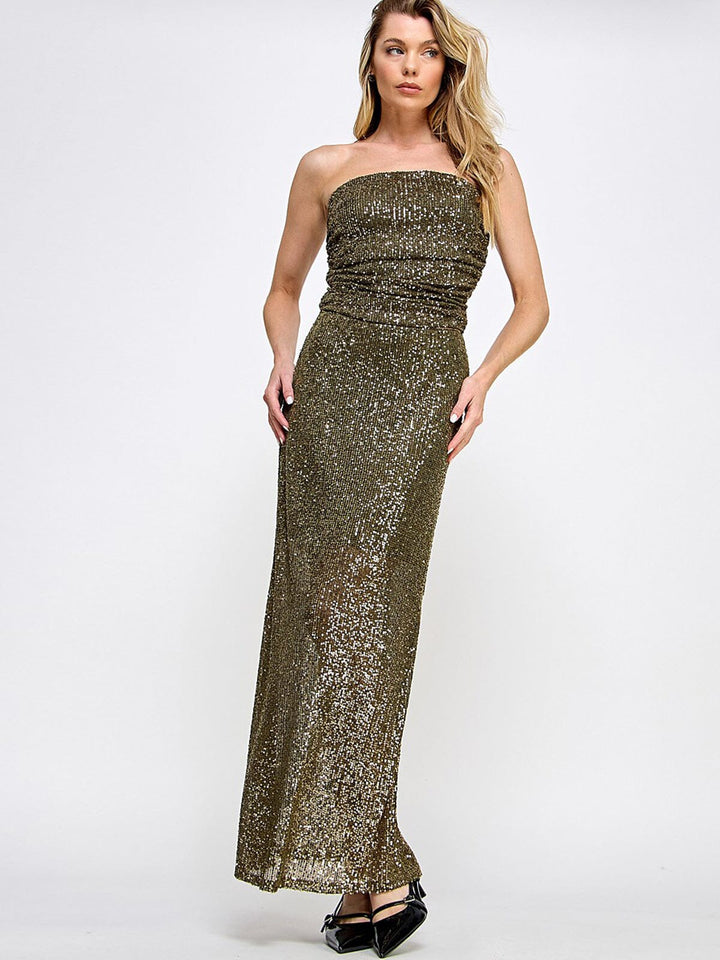 WOMEN'S SLEEVELESS TUBE TOP & MAXI SKIRT SEQUINS 2PC. SET