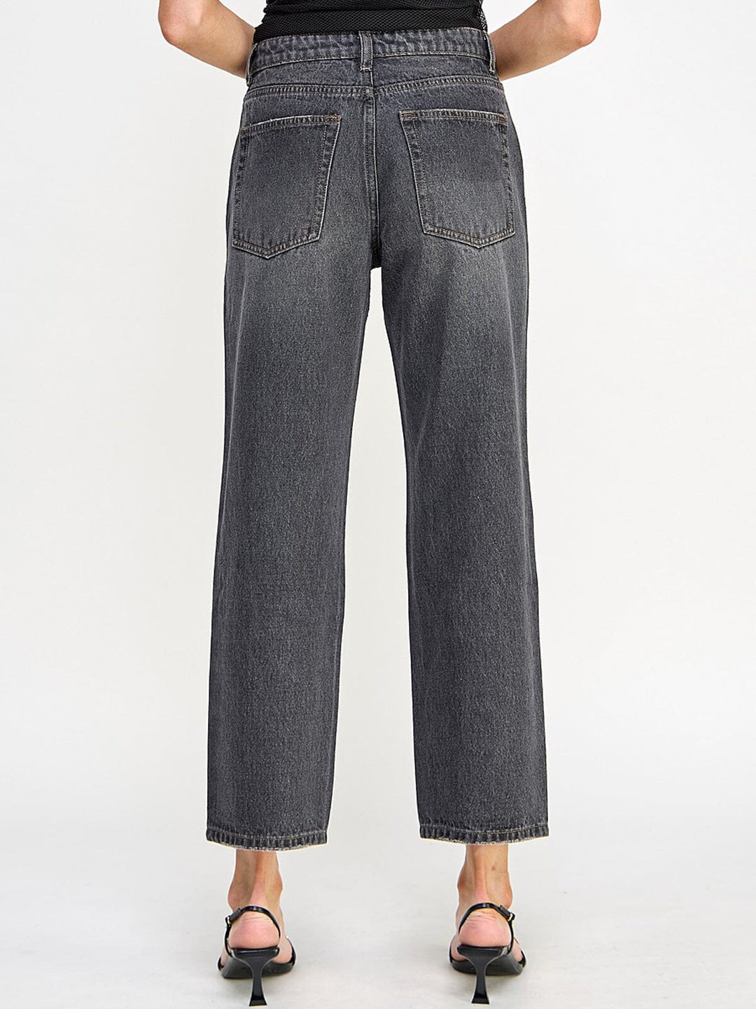 WOMEN'S BUTTON CLOSURE POCKETS WIDE LEG DENIM STUDS PANTS