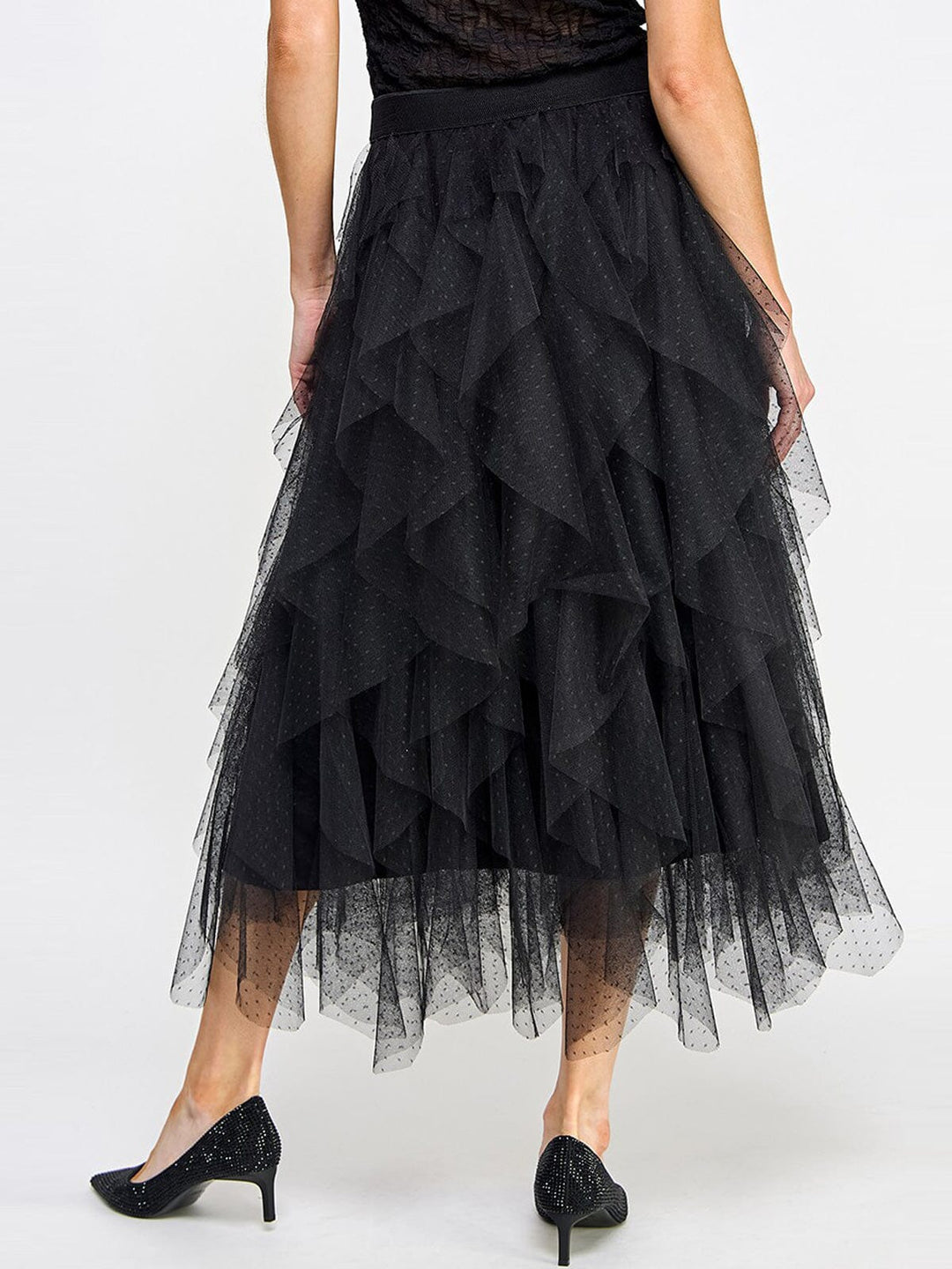 WOMEN'S ELASTIC WAIST RUFFLE TIERED MAXI SKIRT