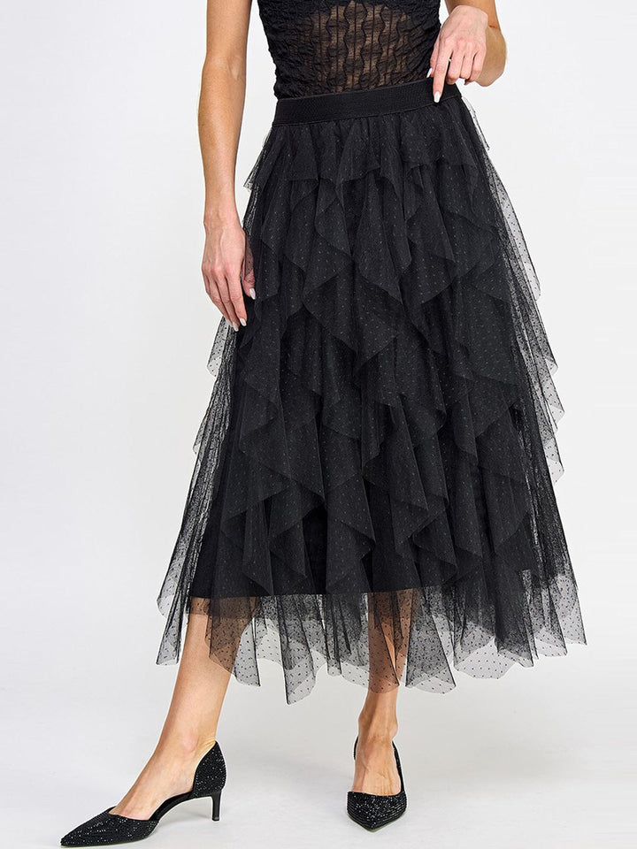 WOMEN'S ELASTIC WAIST RUFFLE TIERED MAXI SKIRT
